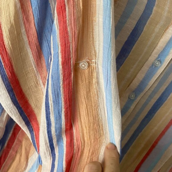 Zac & Rachel Button Up Blouse Woman 1X Striped Coastal Relaxed Beach Resort - Picture 6 of 13